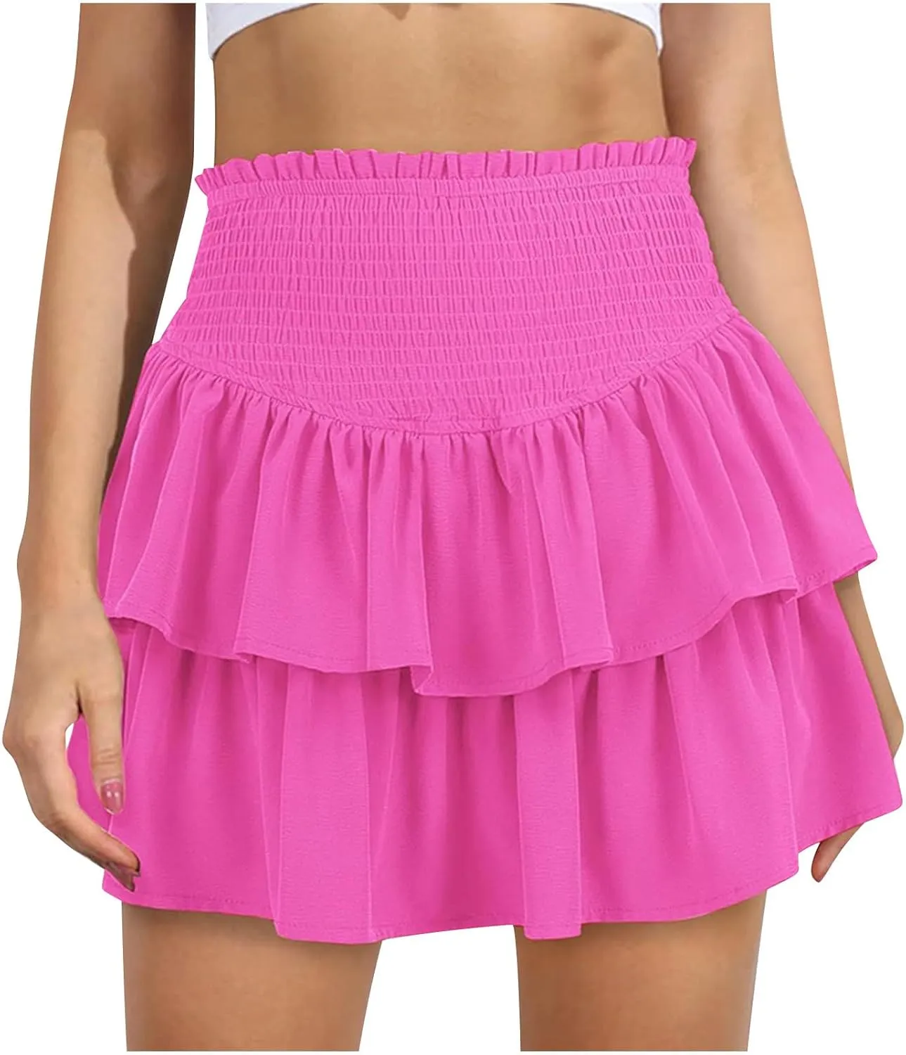 2025 New Skirts for Women Classic Layered Short Skirt Solid Color High Waisted Casual Skirt Pleated Beach Boho Skirt