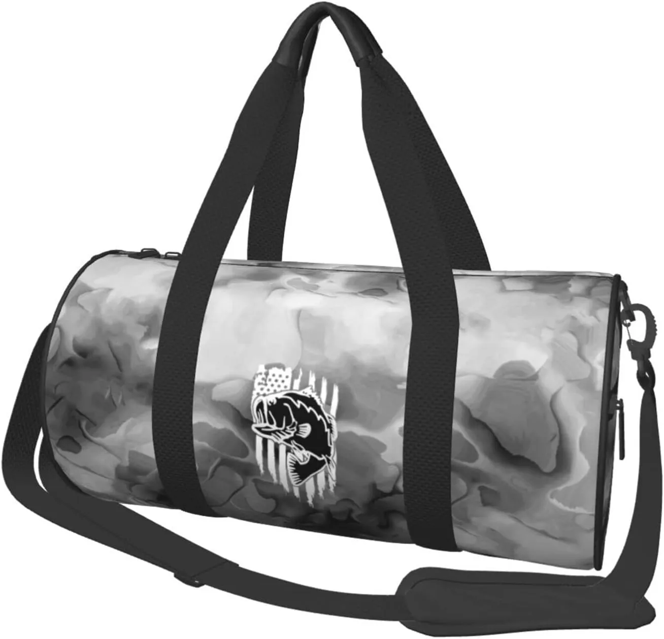 American Flag Largemouth Bass Fish Fishing Convertible Garment Bag with Shoulder Strap, Carry on Garment Duffel Bag for Men Women - Rolling Foldable for Travel Luggage Bags (Black)