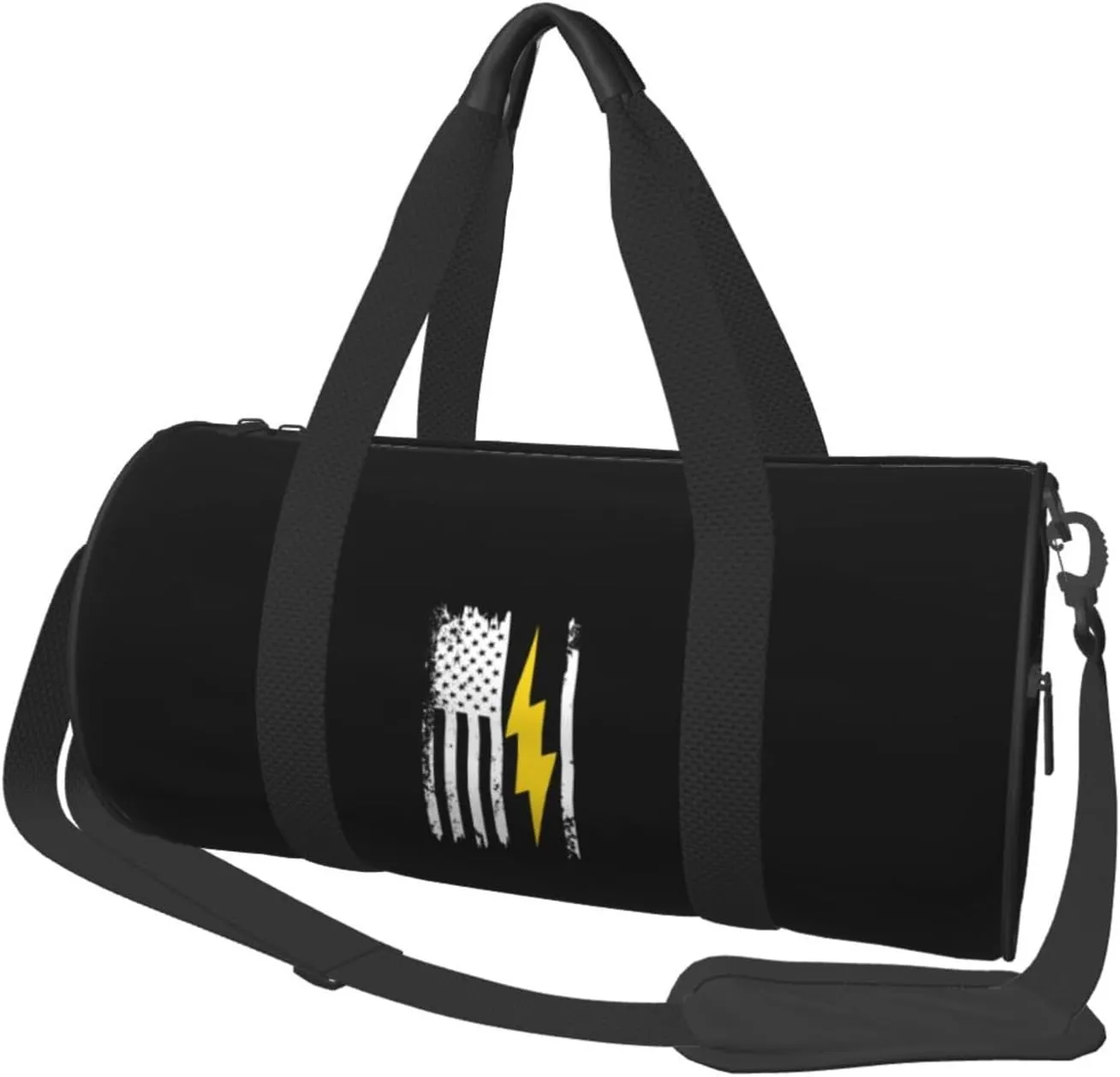 American Flag Lightning Bolt Electrician Convertible Garment Bag with Shoulder Strap, Carry on Garment Duffel Bag for Men Women - Rolling Foldable for Travel Luggage Bags (Black)