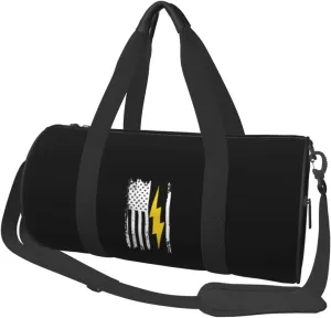 American Flag Lightning Bolt Electrician Convertible Garment Bag with Shoulder Strap, Carry on Garment Duffel Bag for Men Women - Rolling Foldable for Travel Luggage Bags (Black)