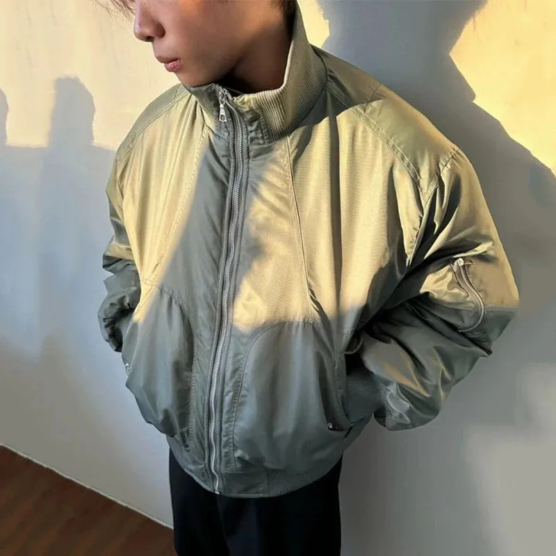 American Style Men's Short Padded Jackets Casual Stand Collar Windproof Outdoor Zipper Patchwork Solid Color Winter 9C8962