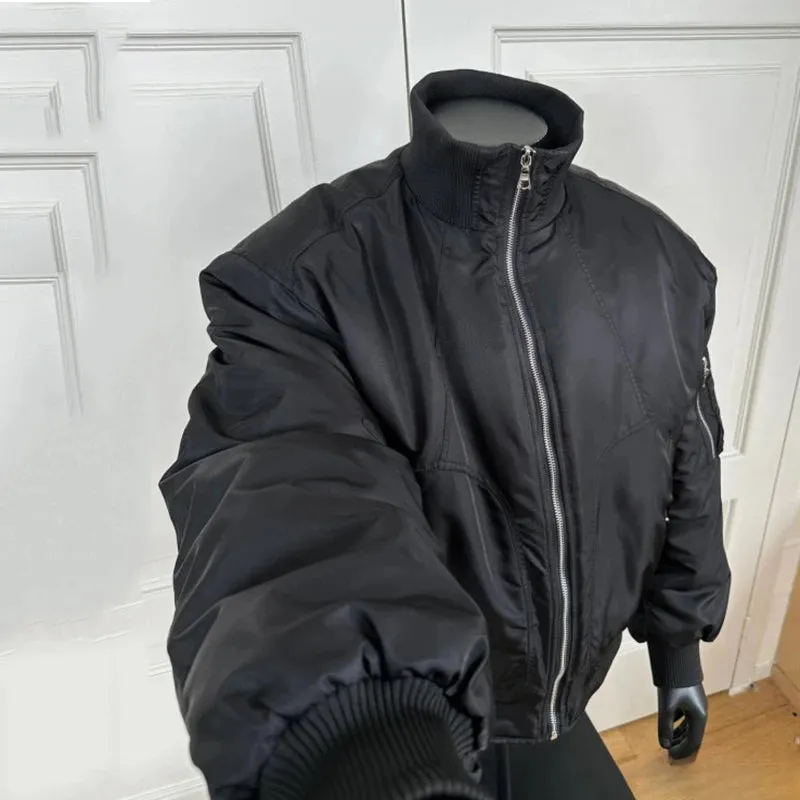 American Style Men's Short Padded Jackets Casual Stand Collar Windproof Outdoor Zipper Patchwork Solid Color Winter 9C8962