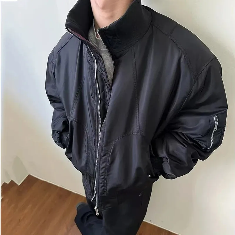American Style Men's Short Padded Jackets Casual Stand Collar Windproof Outdoor Zipper Patchwork Solid Color Winter 9C8962
