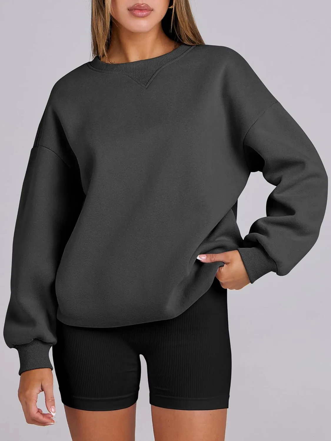 ANRABESS Womens Sweatshirts Oversized Fleece Crew Neck Pullover Hoodies Casual Comfy 2025 Fall Fashion Basic Sweatshirt