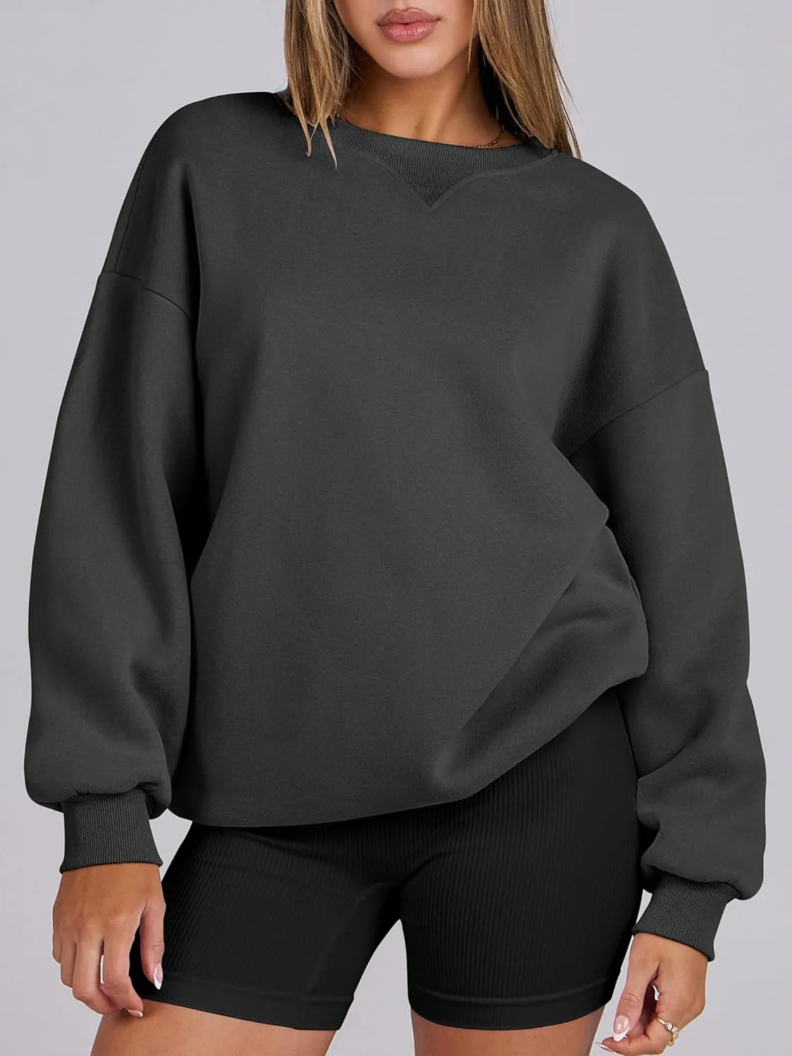 ANRABESS Womens Sweatshirts Oversized Fleece Crew Neck Pullover Hoodies Casual Comfy 2025 Fall Fashion Basic Sweatshirt