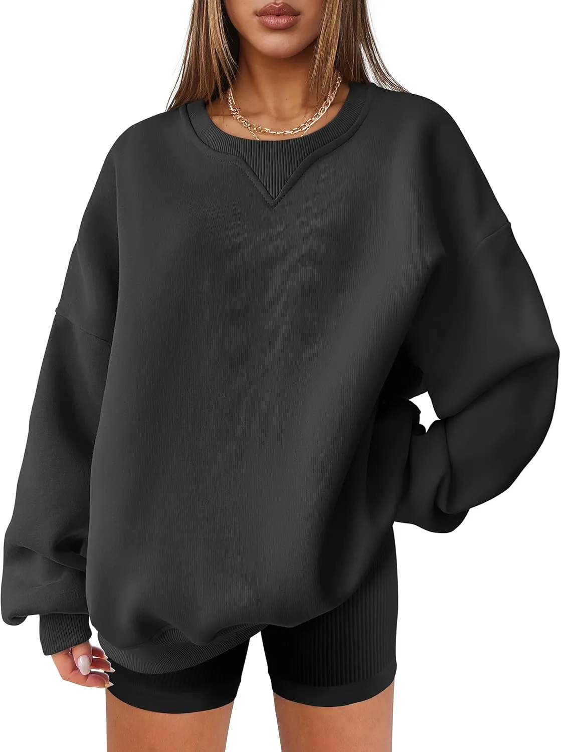 ANRABESS Womens Sweatshirts Oversized Fleece Crew Neck Pullover Hoodies Casual Comfy 2025 Fall Fashion Basic Sweatshirt