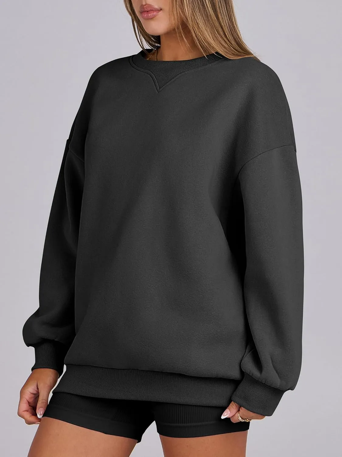 ANRABESS Womens Sweatshirts Oversized Fleece Crew Neck Pullover Hoodies Casual Comfy 2025 Fall Fashion Basic Sweatshirt
