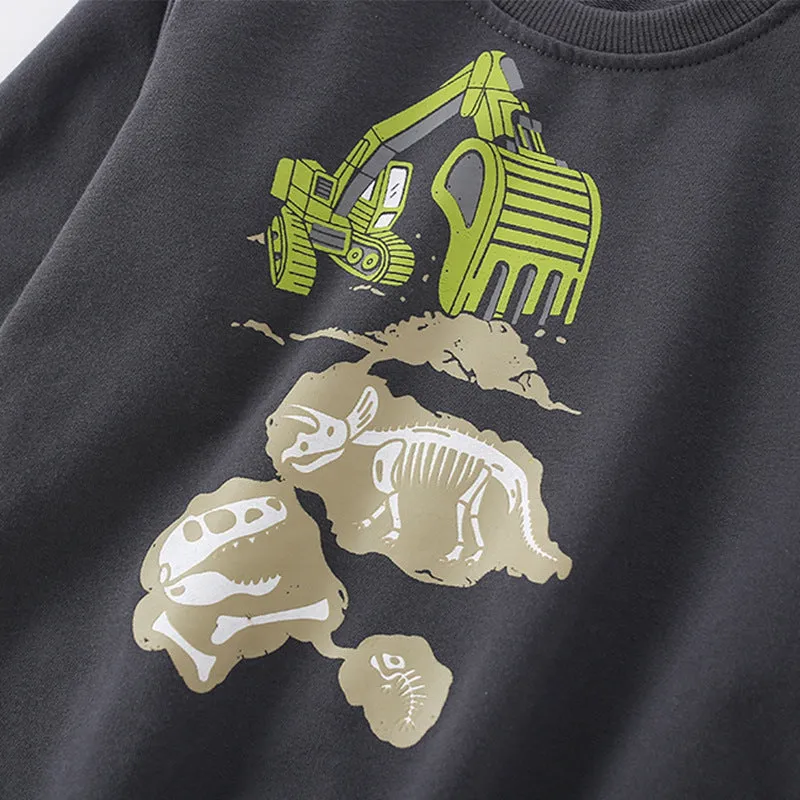 Baby Boy Excavator Print Pattern Comfy Cotton Hoodies by MyKids-USA™