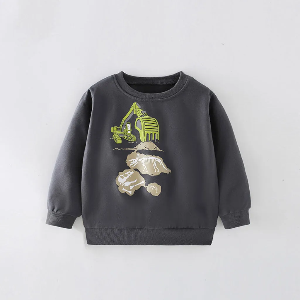 Baby Boy Excavator Print Pattern Comfy Cotton Hoodies by MyKids-USA™