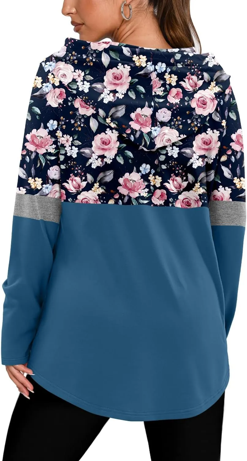 BETTE BOUTIK Womens Quarter Zip Tunic Hoodies Pullover Long Hooded Sweatshirts S-3XL
