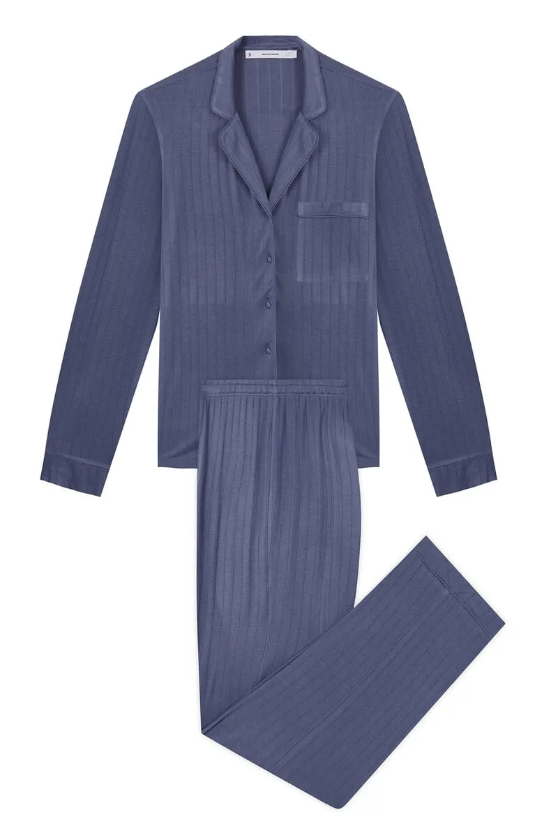 Blue soft touch long shirt pajamas