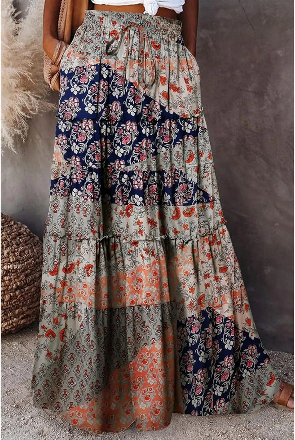 Boho Flowy Skirts for Women Maxi Floral High Waisted Tiered Long Skirts Ladies Casual Bohemian Summer Clothes 2025