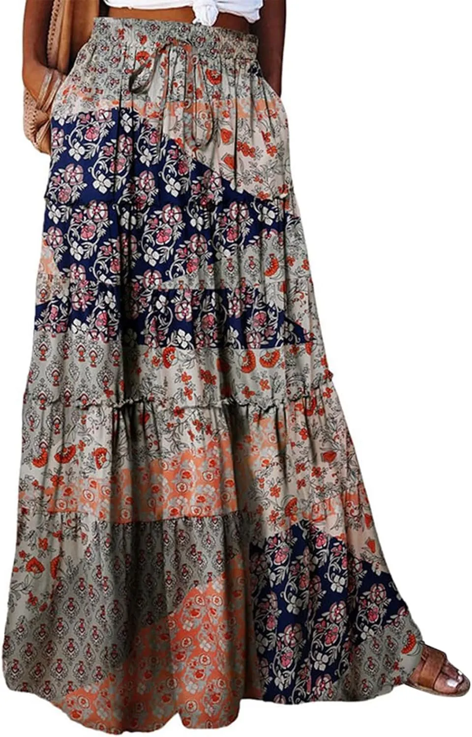 Boho Flowy Skirts for Women Maxi Floral High Waisted Tiered Long Skirts Ladies Casual Bohemian Summer Clothes 2025