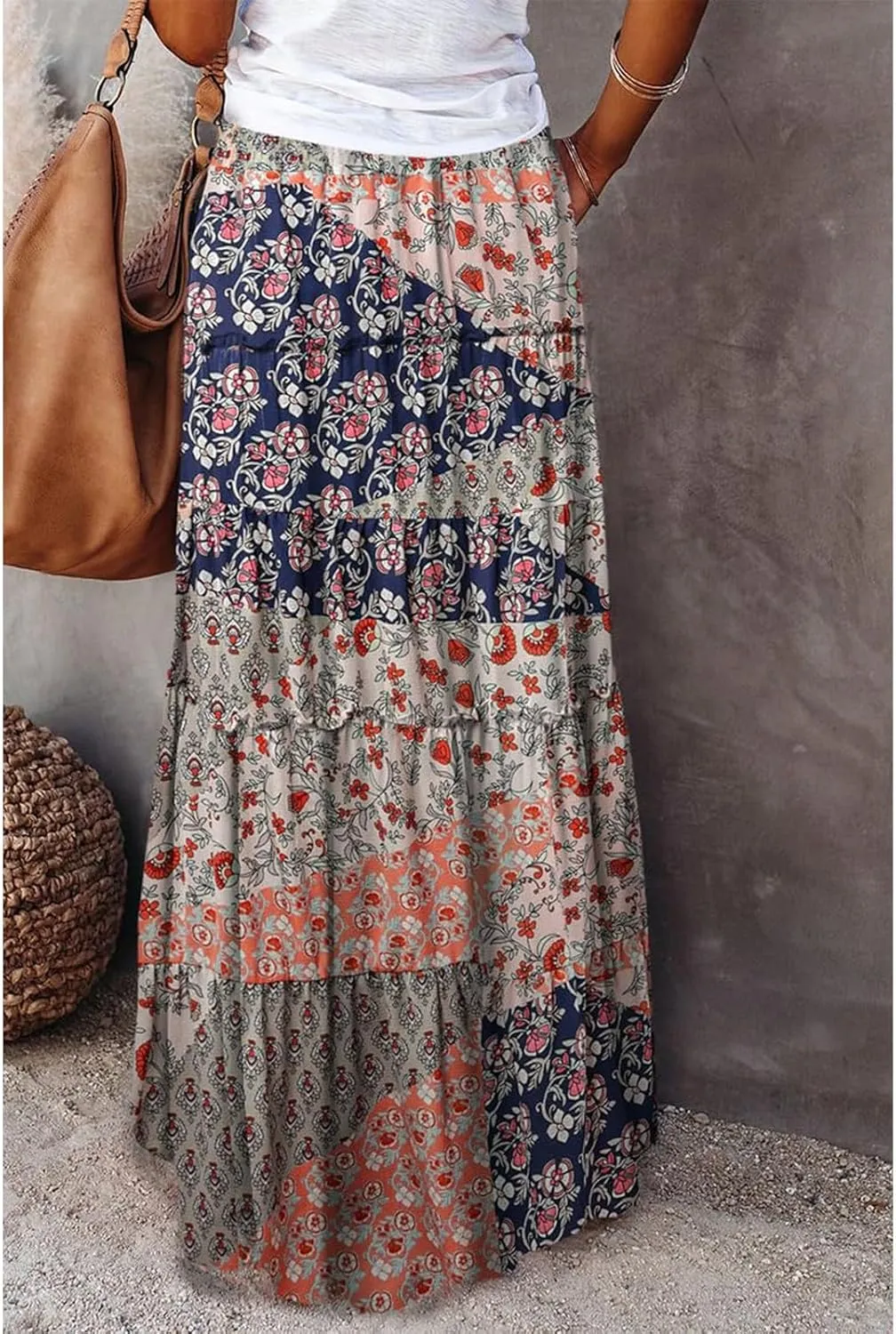 Boho Flowy Skirts for Women Maxi Floral High Waisted Tiered Long Skirts Ladies Casual Bohemian Summer Clothes 2025