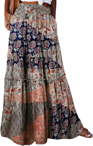 Boho Flowy Skirts for Women Maxi Floral High Waisted Tiered Long Skirts Ladies Casual Bohemian Summer Clothes 2025
