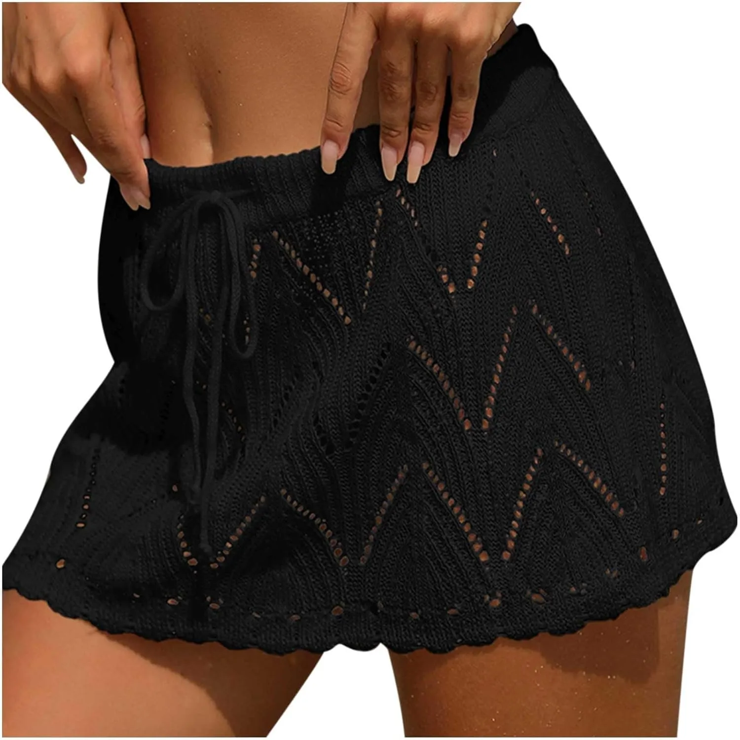 BTDECLAR Women's Crochet Skirt Summer Casual Drawstring Knitted Short Skirt High Waisted Swimsuit Cover Up Beach Mini Skirts