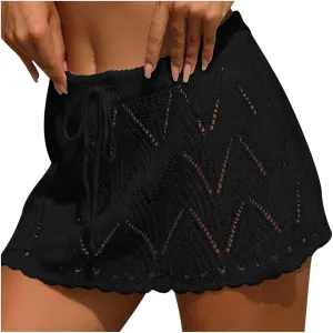 BTDECLAR Women's Crochet Skirt Summer Casual Drawstring Knitted Short Skirt High Waisted Swimsuit Cover Up Beach Mini Skirts
