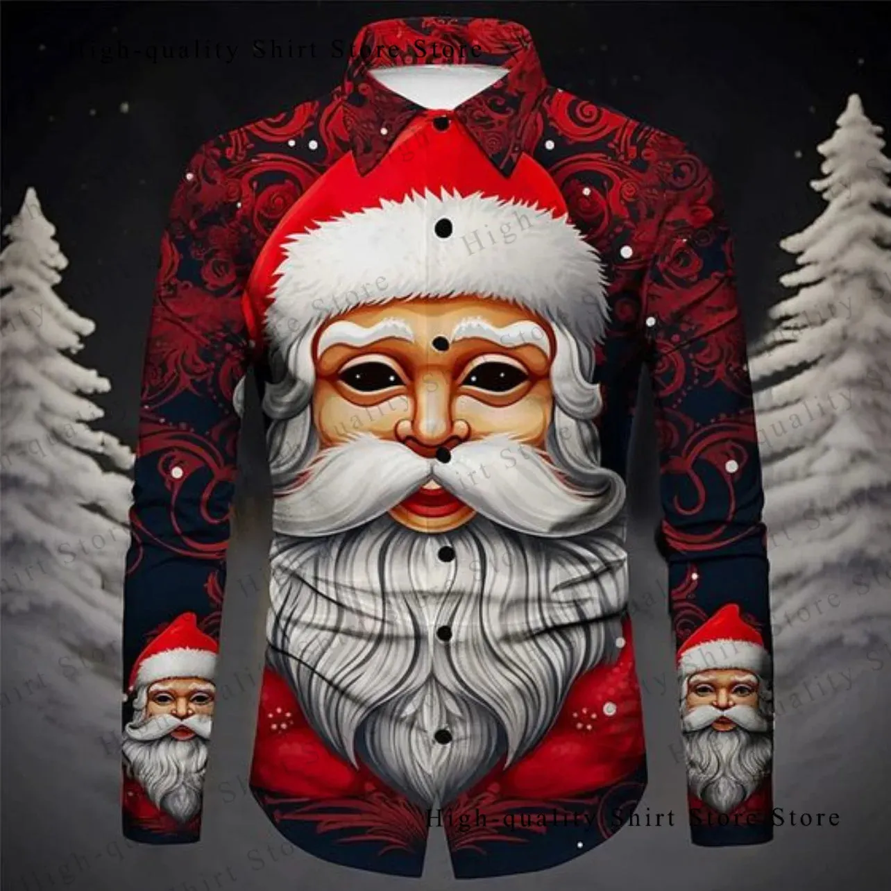 Christmas long sleeved shirt high-definition luxury men's shirt casual breathable daily wear men's clothing fashion design