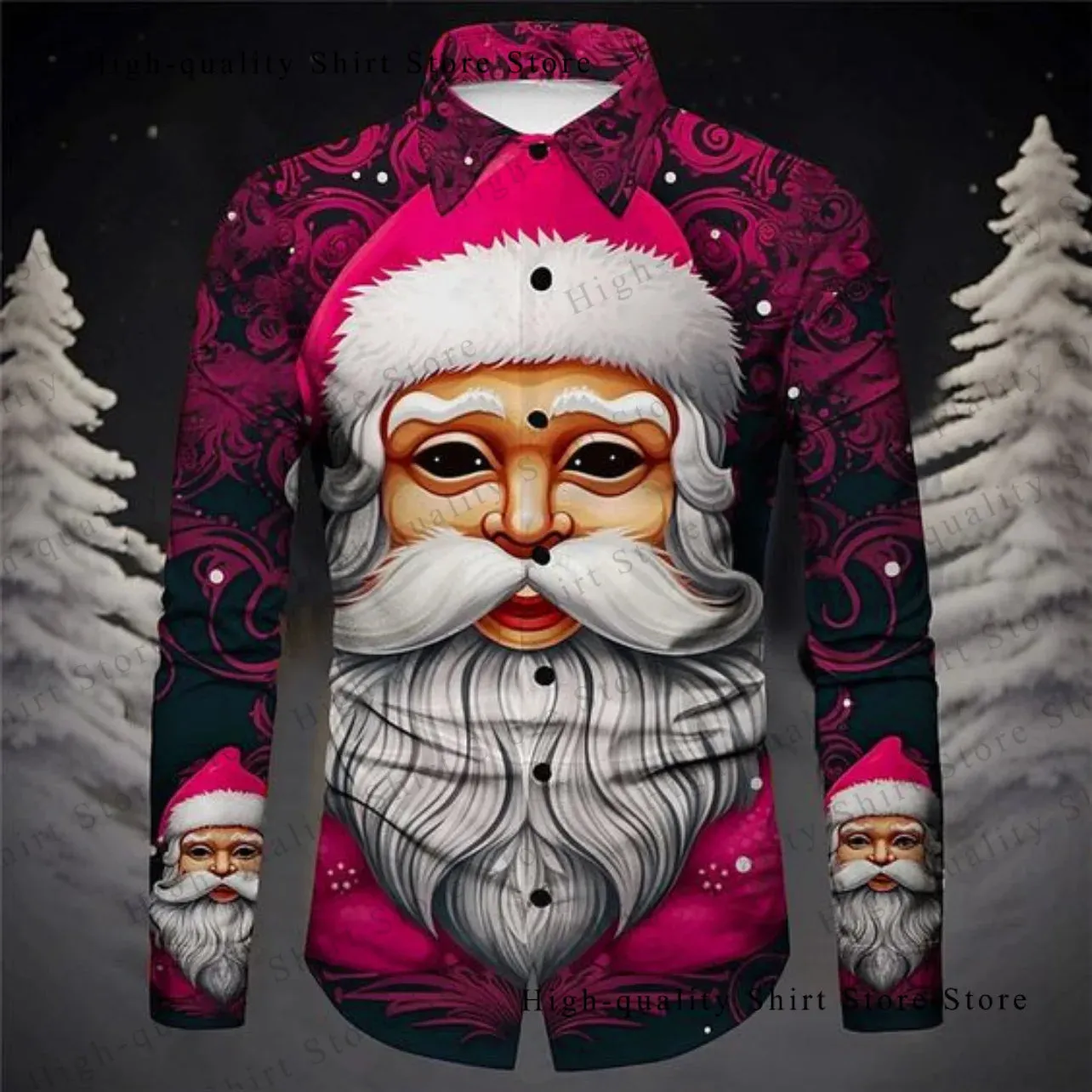 Christmas long sleeved shirt high-definition luxury men's shirt casual breathable daily wear men's clothing fashion design