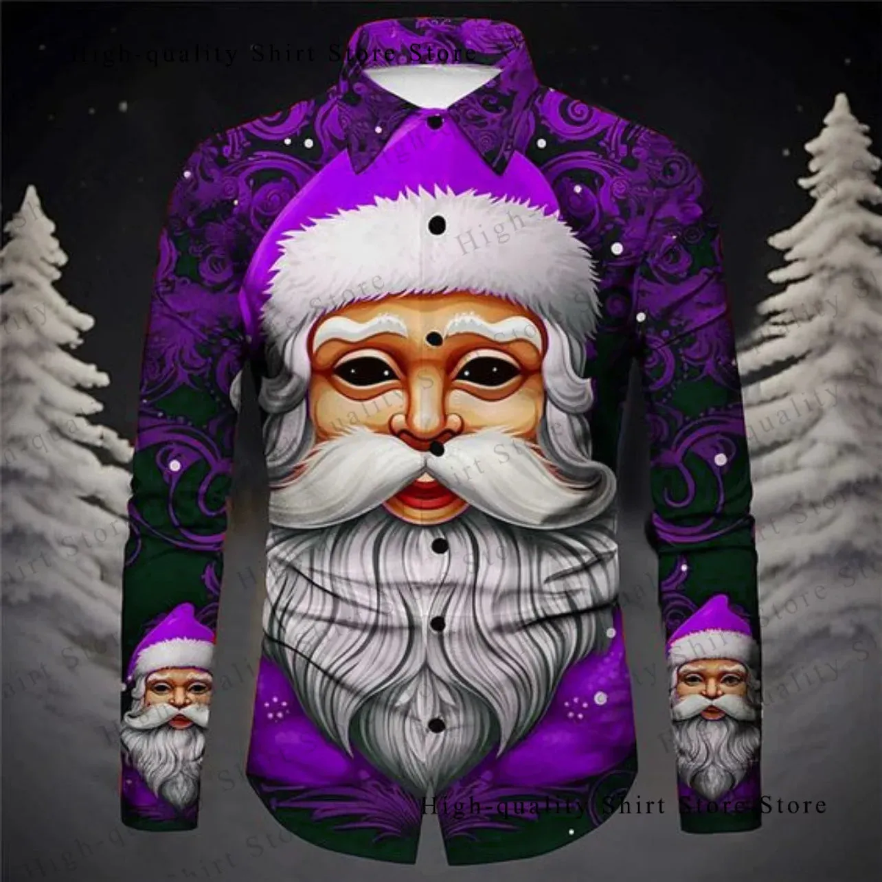 Christmas long sleeved shirt high-definition luxury men's shirt casual breathable daily wear men's clothing fashion design