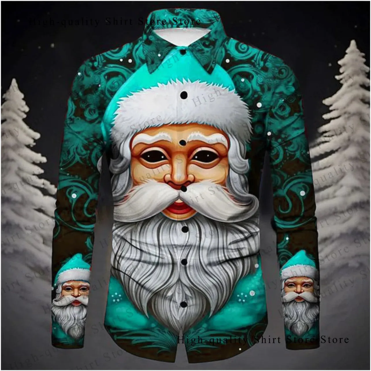 Christmas long sleeved shirt high-definition luxury men's shirt casual breathable daily wear men's clothing fashion design