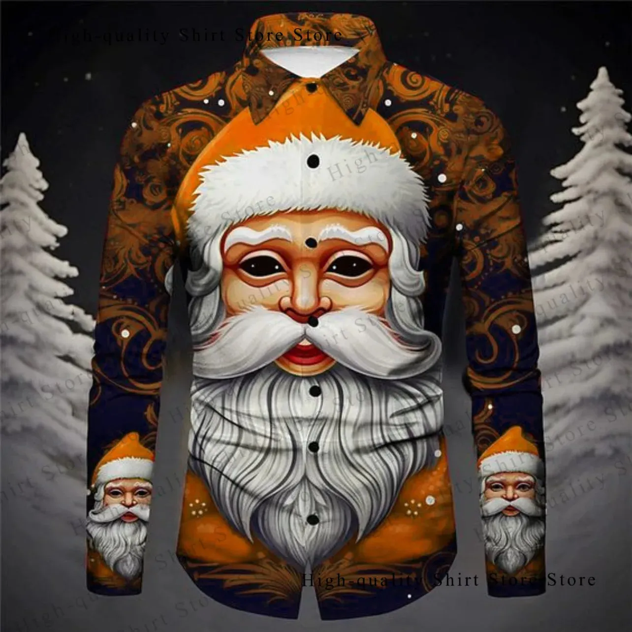Christmas long sleeved shirt high-definition luxury men's shirt casual breathable daily wear men's clothing fashion design