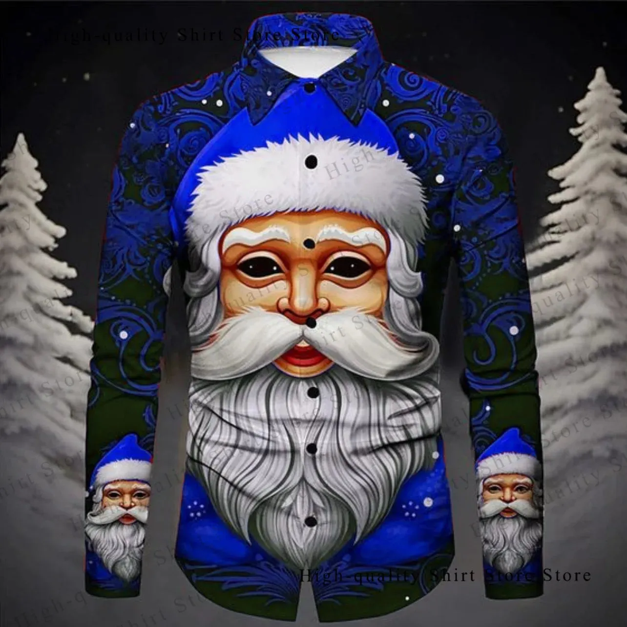 Christmas long sleeved shirt high-definition luxury men's shirt casual breathable daily wear men's clothing fashion design