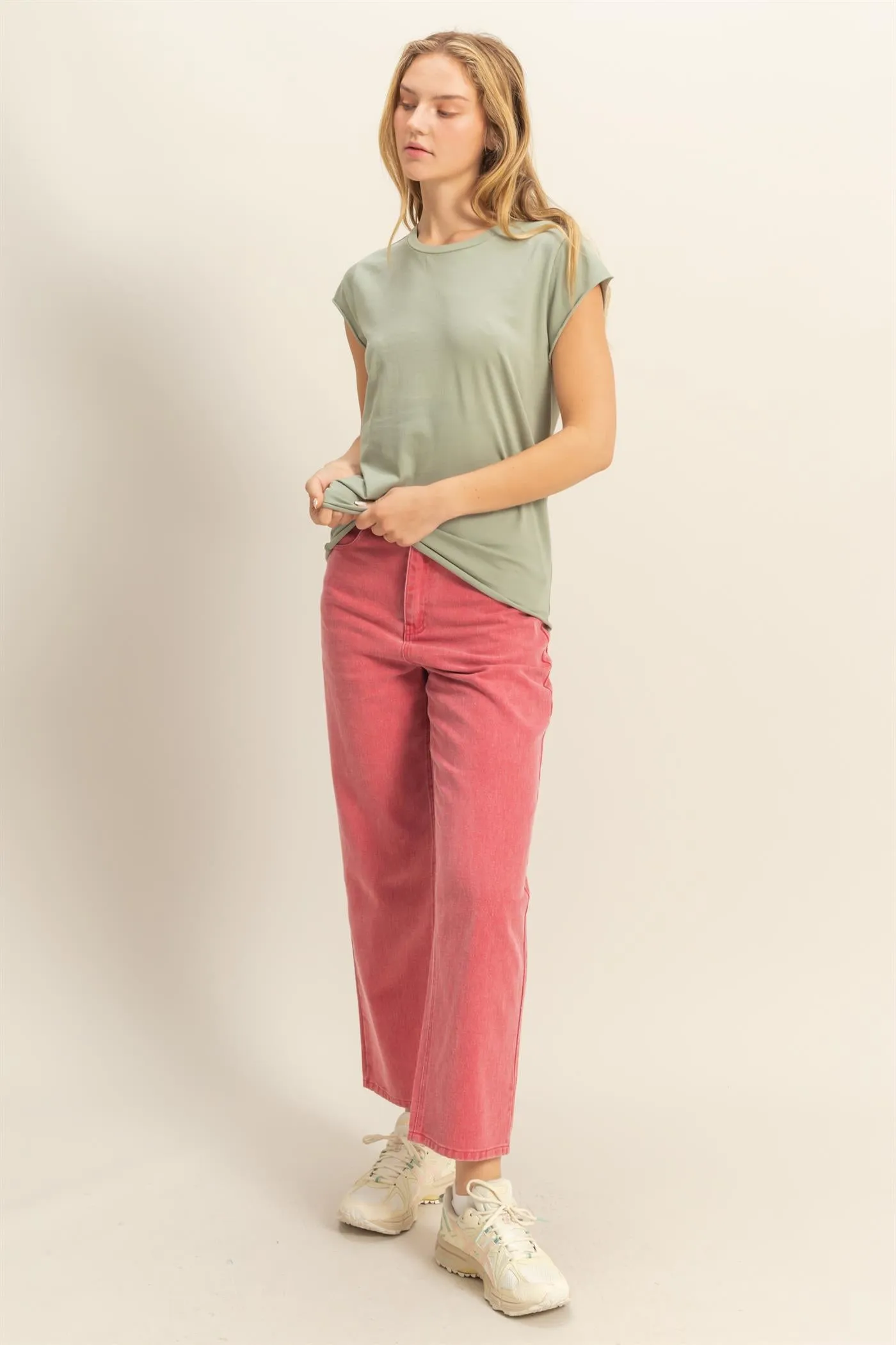 DZ25A924-Soft Cap Sleeve T Shirt