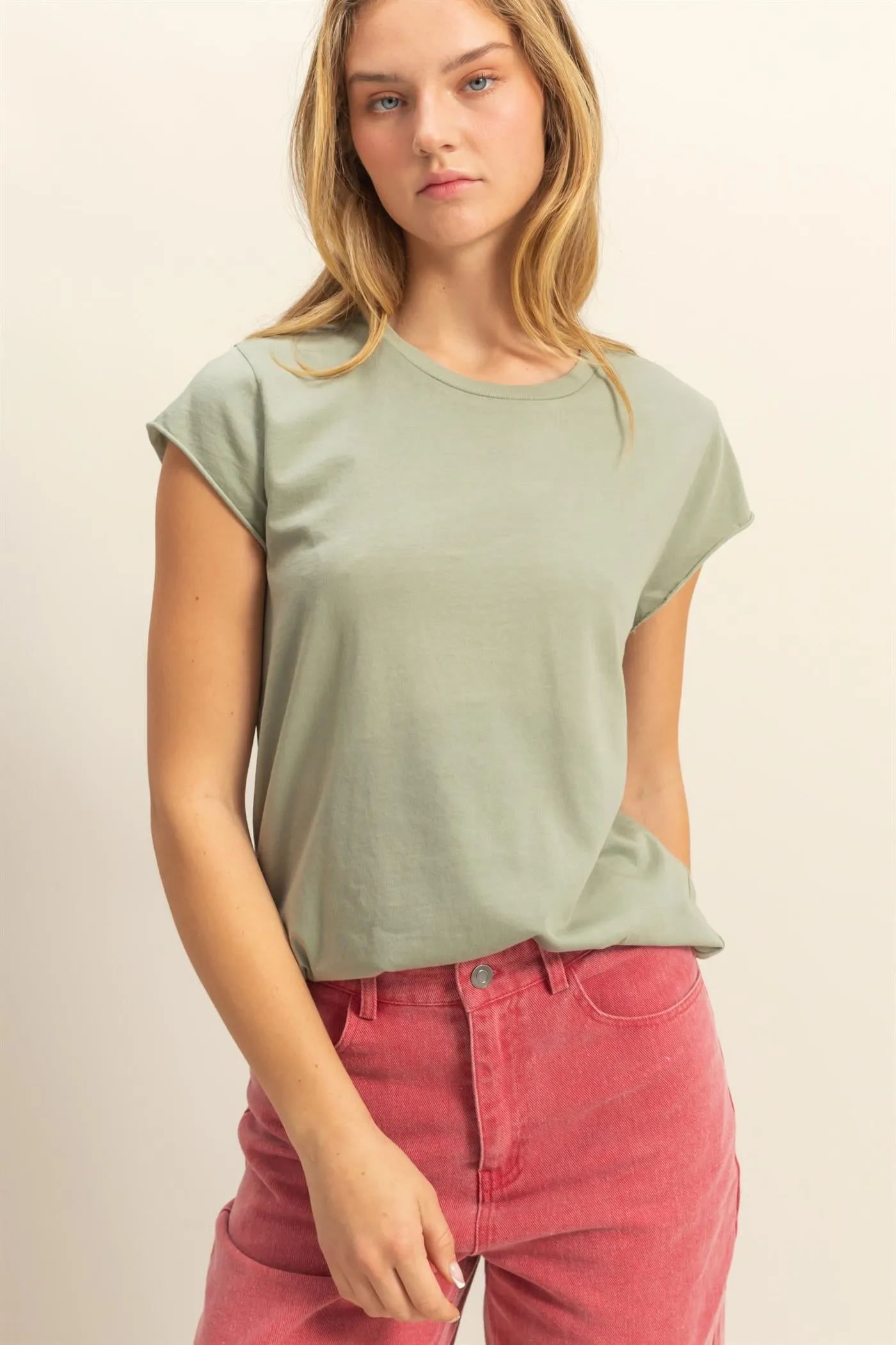 DZ25A924-Soft Cap Sleeve T Shirt