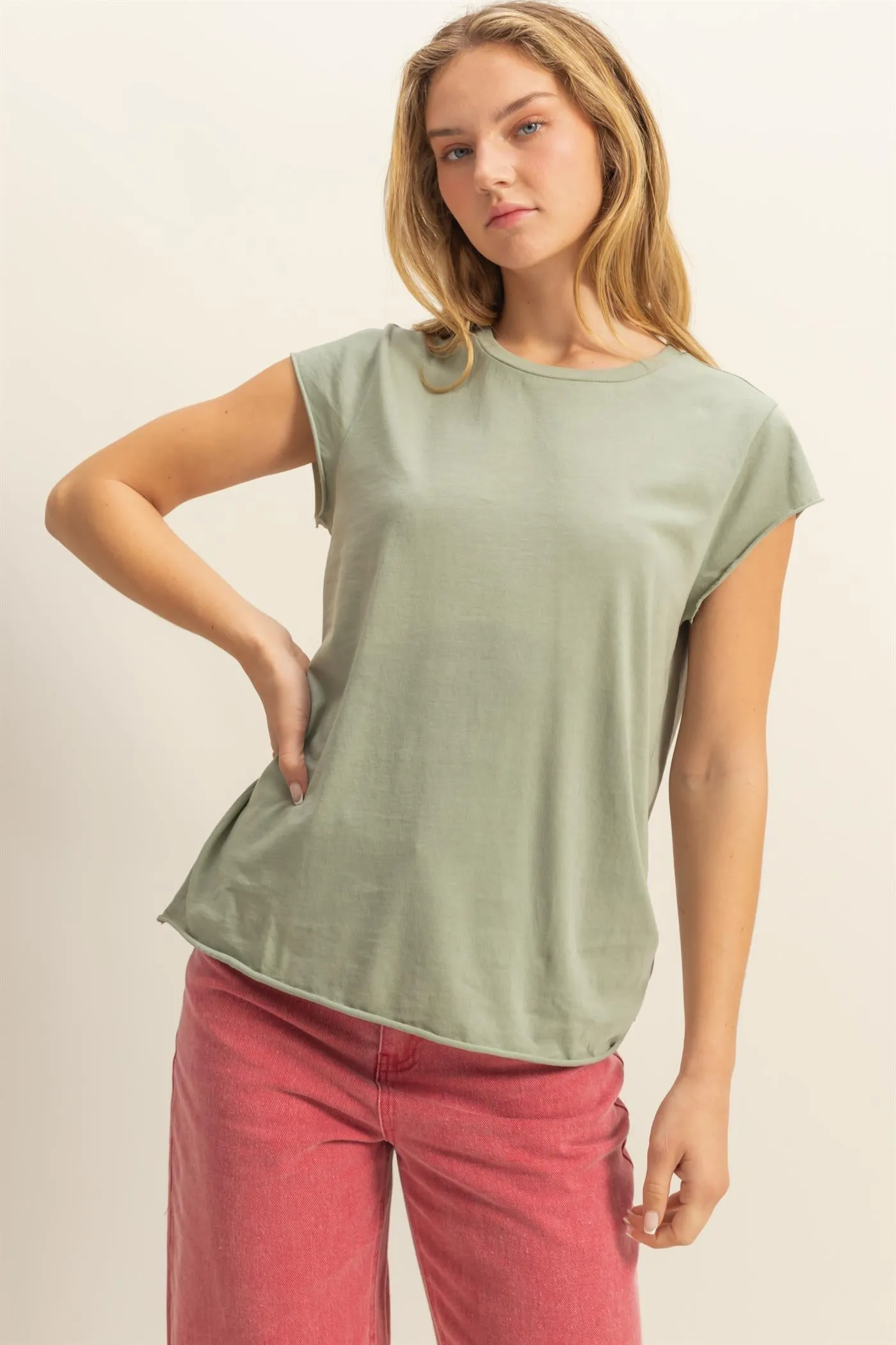 DZ25A924-Soft Cap Sleeve T Shirt