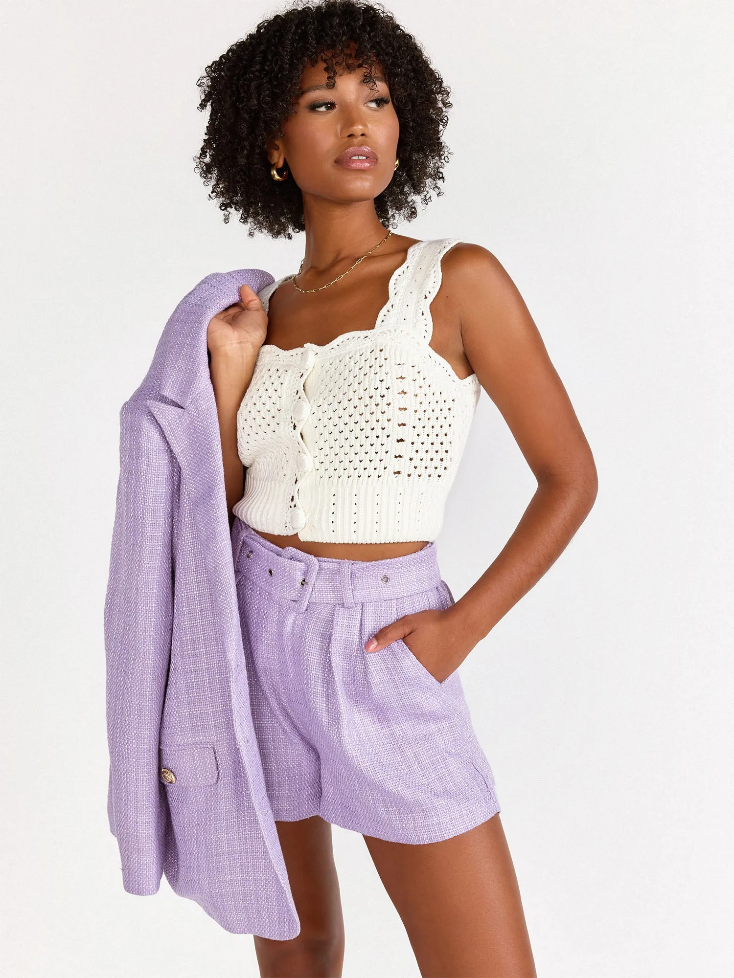 Endless Blu High Rise Belted Tweed Shorts - Brands We Love