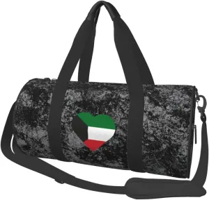 Flag of Kuwait Heart Convertible Garment Bag with Shoulder Strap, Carry on Garment Duffel Bag for Men Women - Rolling Foldable for Travel Luggage Bags (Black)