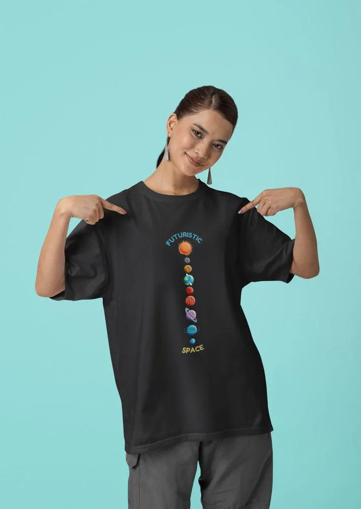Futuristic Space - Unisex Oversized Cotton Graphic Printed T-Shirt