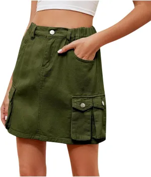 FZYLQY Denim Skirt for Womens Trendy Casual Elastic High Waisted Short Mini Skirt for Teen Girls Y2K Cute Baggy Jean Skirt