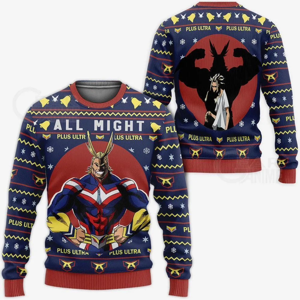 Giftngon - All Might Ugly Christmas Sweater My Hero Academia Anime Xmas Shirt For Kids