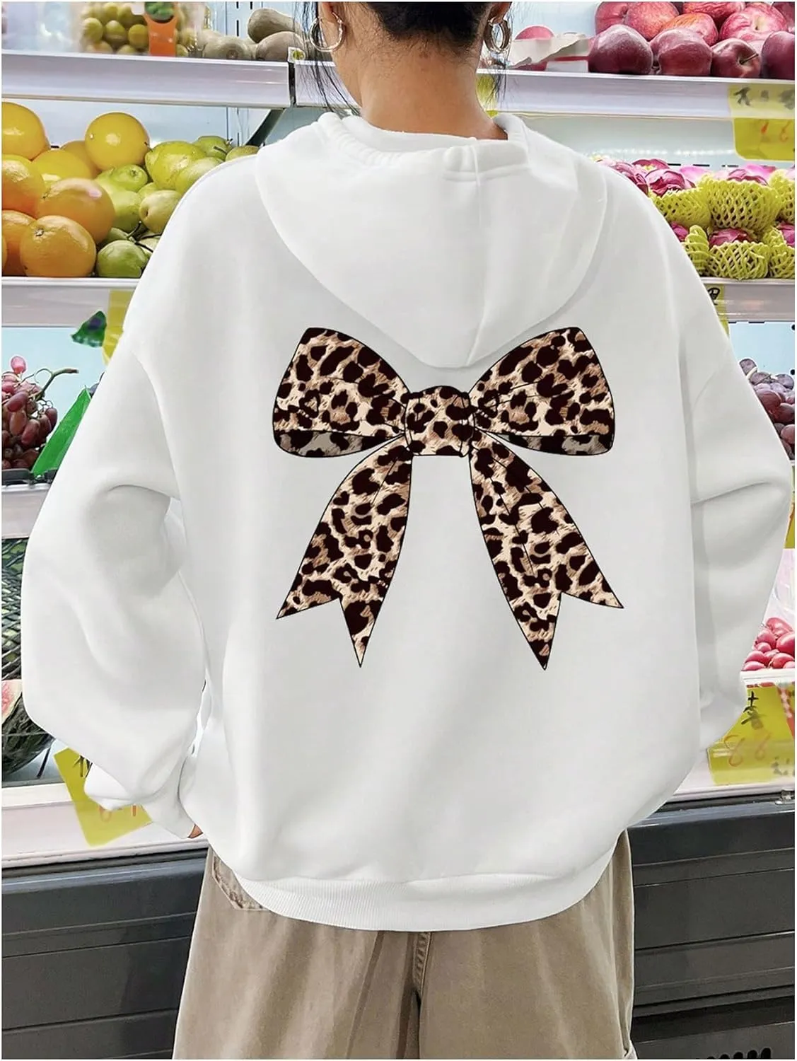GORGLITTER Women's Bow Hoodies Leopard Print Long Sleeve Hooded Pullover
