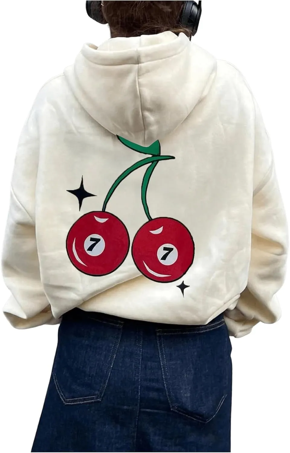 GORGLITTER Women's Cute Cherry Graphic Hoodies Long Sleeve Oversized Hooded Sweatshirts
