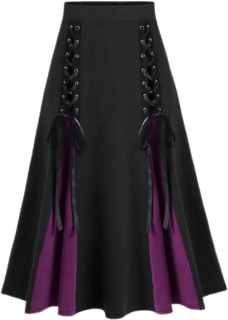 Goth Skirts for Womens Trendy Pleated Steampunk High Waist Patchwork Midi Gothic Skirt Halloween Costumes