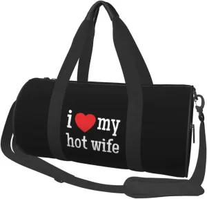 I Heart My Hot Wife I Love My Hot Wife Convertible Garment Bag with Shoulder Strap, Carry on Garment Duffel Bag for Men Women - Rolling Foldable for Travel Luggage Bags (Black)