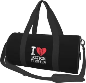 I Love Boston Terrier Convertible Garment Bag with Shoulder Strap, Carry on Garment Duffel Bag for Men Women - Rolling Foldable for Travel Luggage Bags (Black)