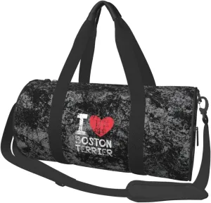 I Love Boston Terrier Convertible Garment Bag with Shoulder Strap, Carry on Garment Duffel Bag for Men Women - Rolling Foldable for Travel Luggage Bags (Black)