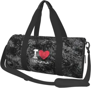 I Love Chihuahua Convertible Garment Bag with Shoulder Strap, Carry on Garment Duffel Bag for Men Women - Rolling Foldable for Travel Luggage Bags (Black)