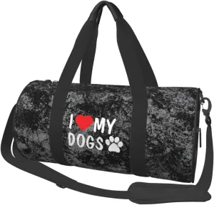I Love My Dog Paw Convertible Garment Bag with Shoulder Strap, Carry on Garment Duffel Bag for Men Women - Rolling Foldable for Travel Luggage Bags (Black)
