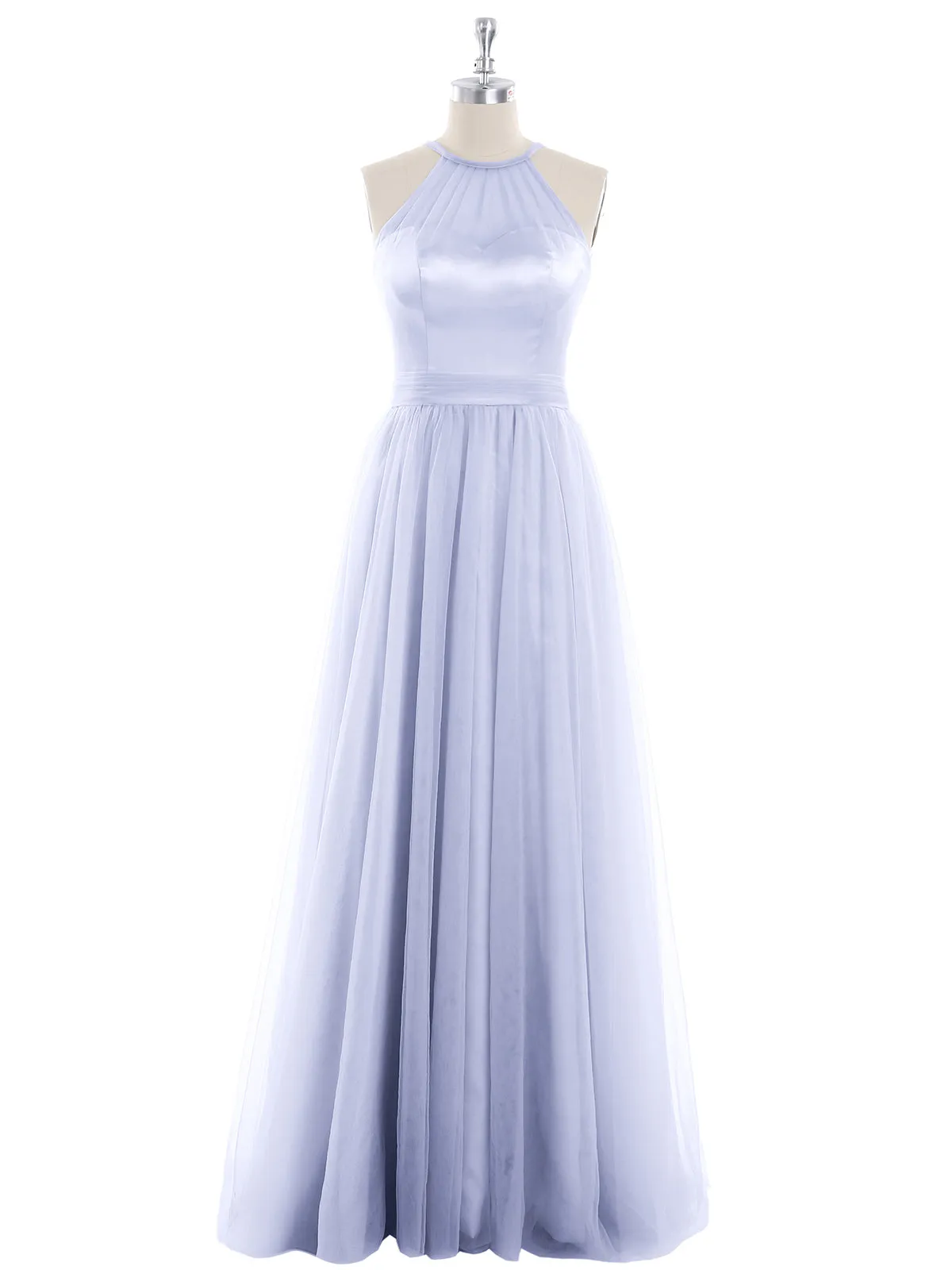 Illusion Neckline Long Tulle Dress-Lavender Plus Size