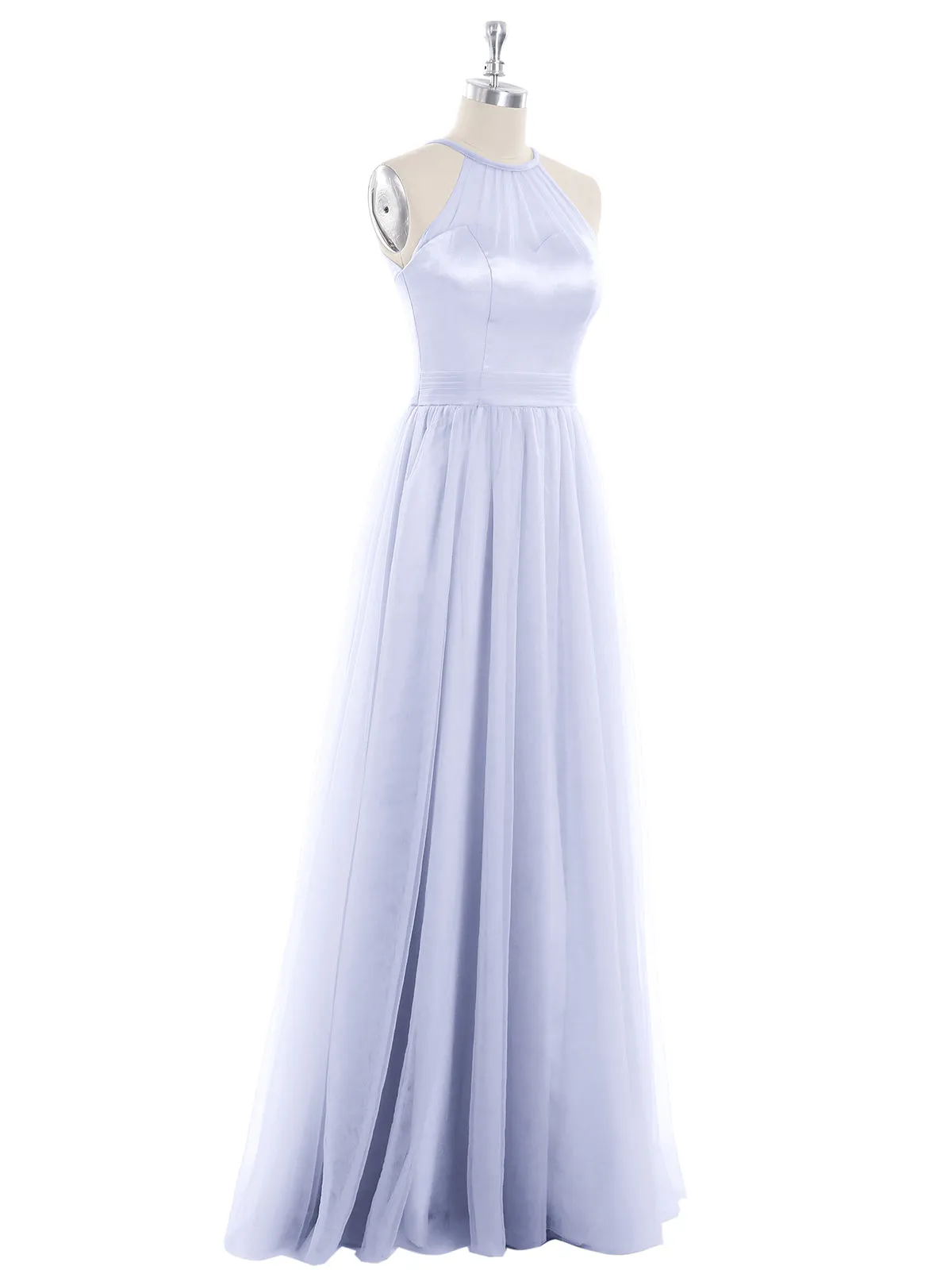 Illusion Neckline Long Tulle Dress-Lavender Plus Size