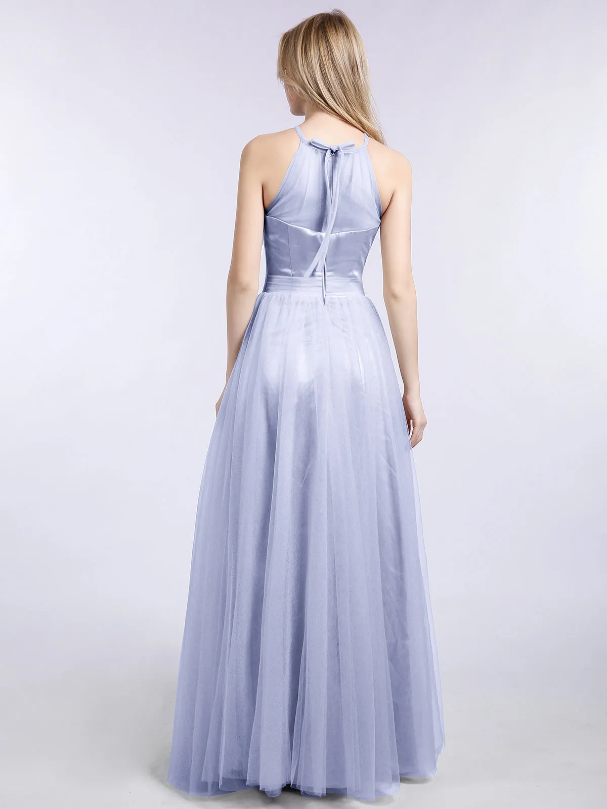 Illusion Neckline Long Tulle Dress-Lavender Plus Size