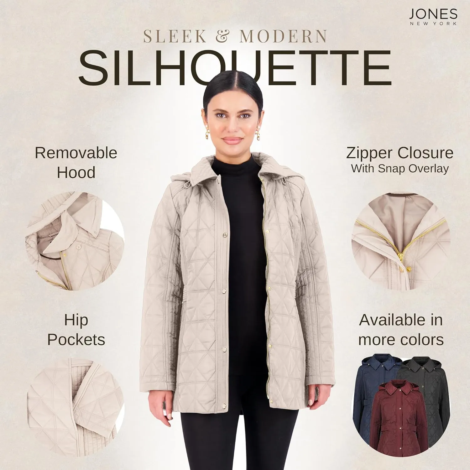 Jones New York Puffer Jacket Womens, Women Jacket Winter, Quilted Jackets for Women