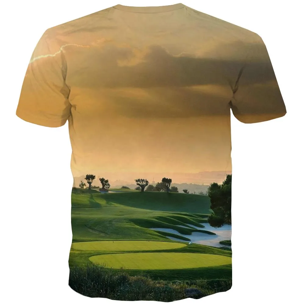 Lawn T-shirt Men Golf Tshirt Printed Forest Tshirts Novelty Natural Shirt Print Game Tshirt Anime