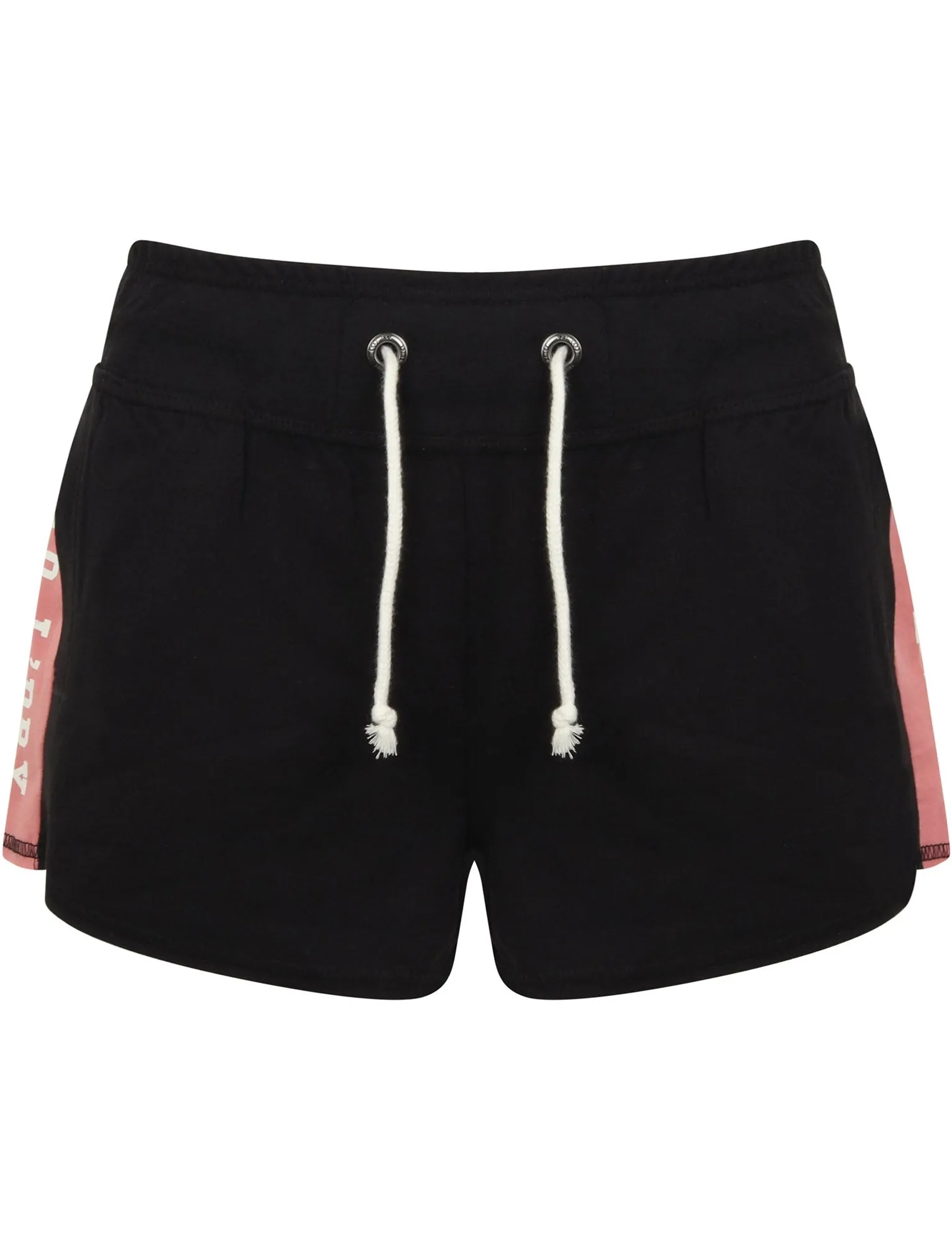 Lois Loopback Fleece Sweat Shorts with Printed Side Panels In Jet Black - Tokyo Laundry