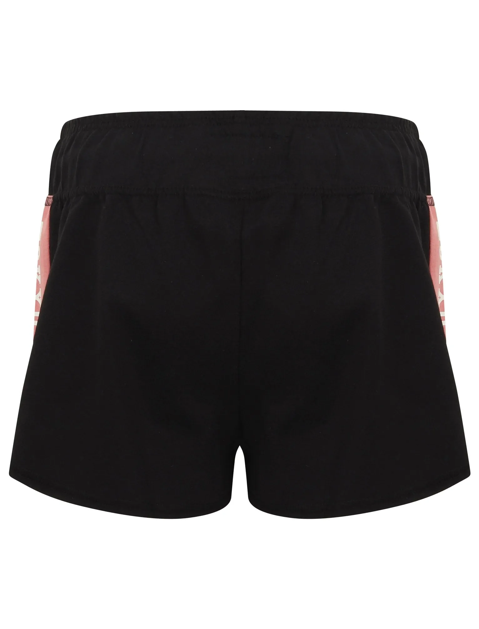 Lois Loopback Fleece Sweat Shorts with Printed Side Panels In Jet Black - Tokyo Laundry